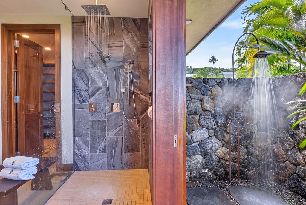 Outdoor shower Bayview Estates home in Kona