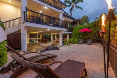 Private sandy beach access at Kona Bay Estates oceanfront home