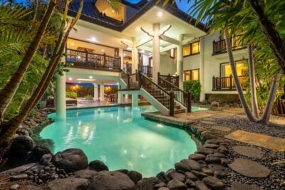 Courtyard with pool and unique architecture