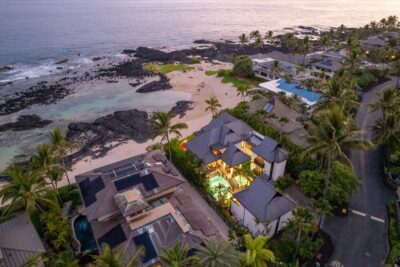 Oceanfront sunset view from Kona Bay Estates luxury home in Kailua Kona